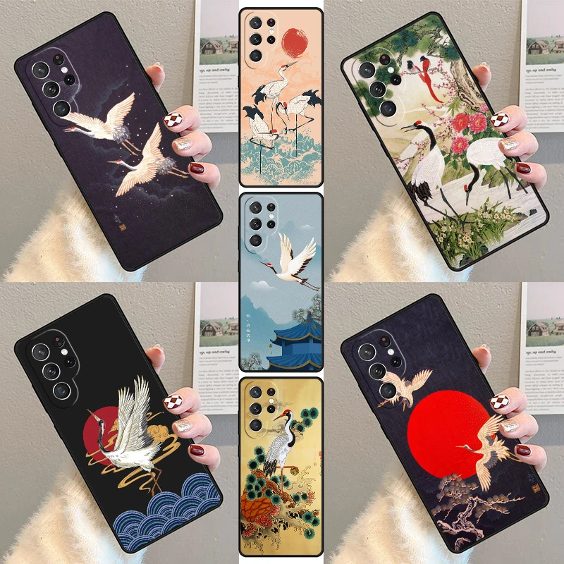 Red-crowned Crane Bird Phone Case For Samsung Galaxy S23 S21 S20 FE S24 S22 Ultra Note20 S10 S9 S8 Plus Silicone Cover