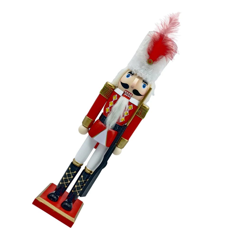

Wooden Nutcracker 39.5cm Christmas Decor Red White Gold King Soldier Ornament Figurine Holiday Gift Xmas Table Decor