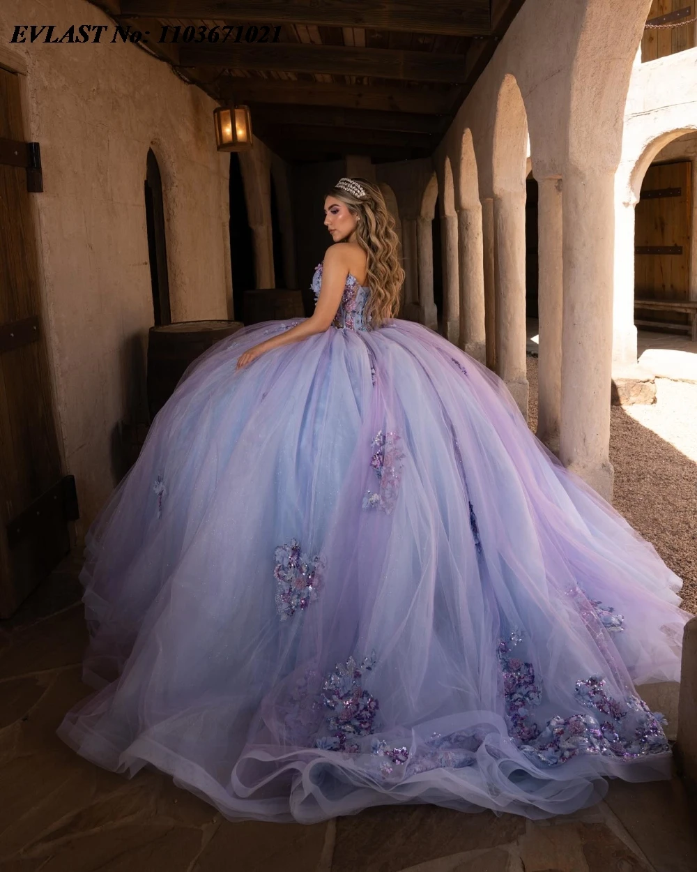 Evlast personalizado lavanda quinceanera vestido de baile brilhante applique miçangas lantejoulas espartilho doce 16 vestidos de 15 anos sq661