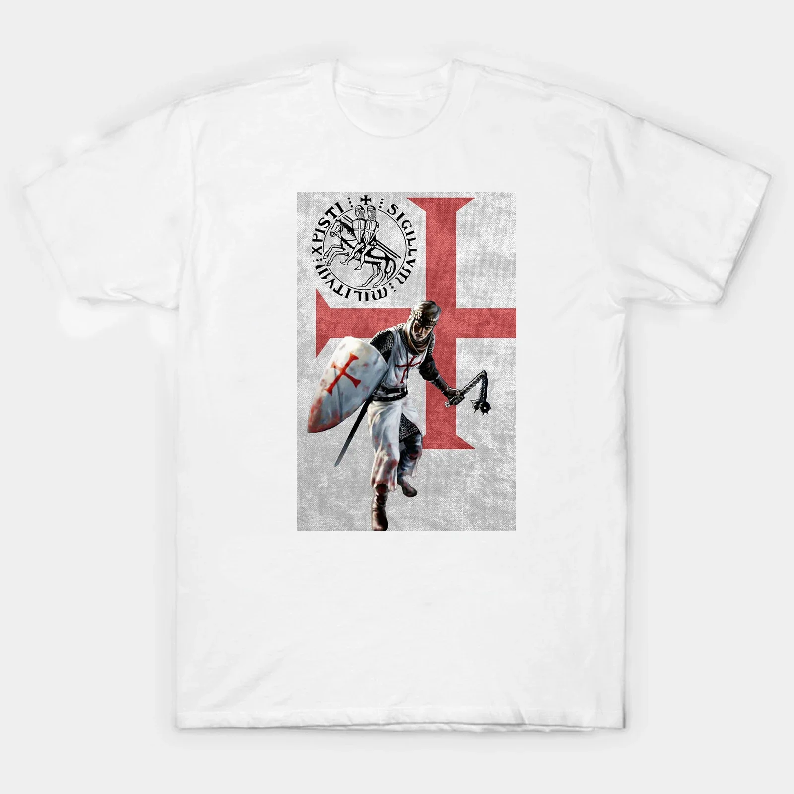 Vintage Medieval Crusader Flag Knights Templar T-Shirt 100% Cotton O-Neck Summer Short Sleeve Casual Mens T-shirt Size S-3XL