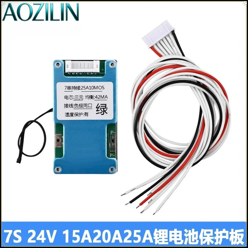 AOZILIN 7S 24V 25A BMS Protection Board for 18650 Li‑ion Battery,With Balance Temperature Protection & Wire Harness