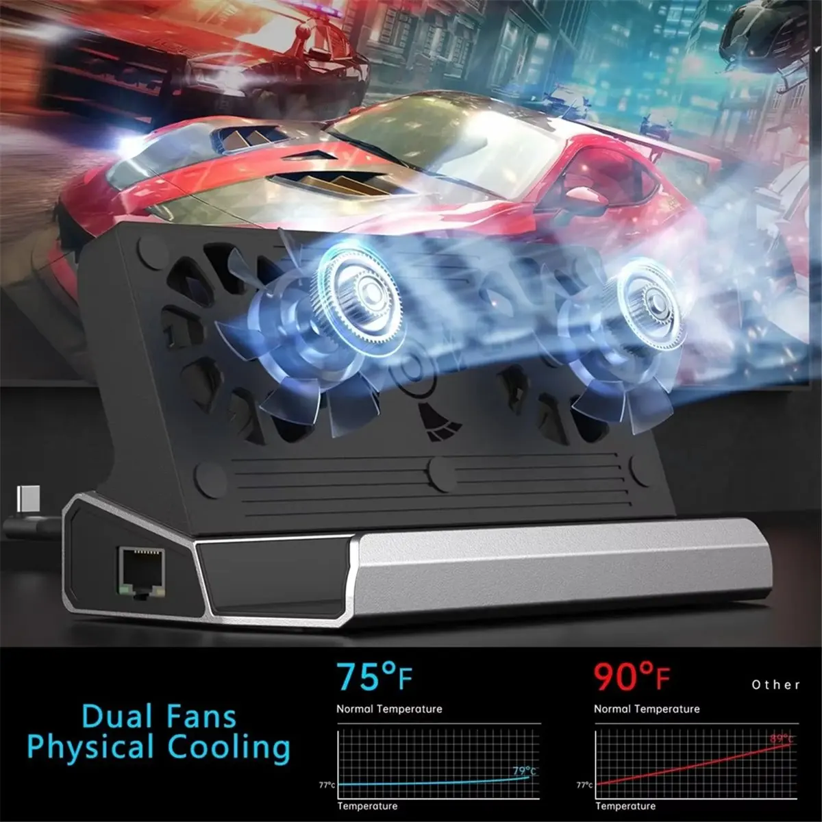 A99X 11 in 1 Docking Station with Dual Cooling Fans for ,4K 60 Hz 1080P 100W PD for Ally/Switch/Legion Go