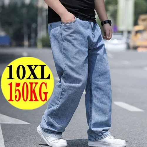 Imagen 1 del producto Vaqueros extragrandes 10XL para hombre | Pantalones cómodos sueltos con cintura elástica | Pantalones casuales de calle para hombre talla grande 48 grandes y altos