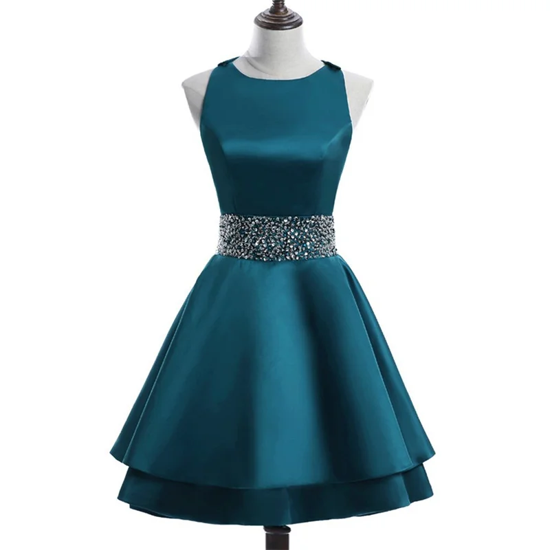 Cetim curto beading fora do ombro na altura do joelho vestidos de dama de honra festa de casamento à noite baile de formatura cocktail aniversário