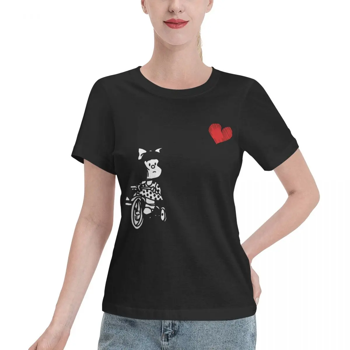 Camiseta de mujer MAFALDA con excelente artesanía Love On A Bicycle Essential, camiseta holgada de moda para mujer