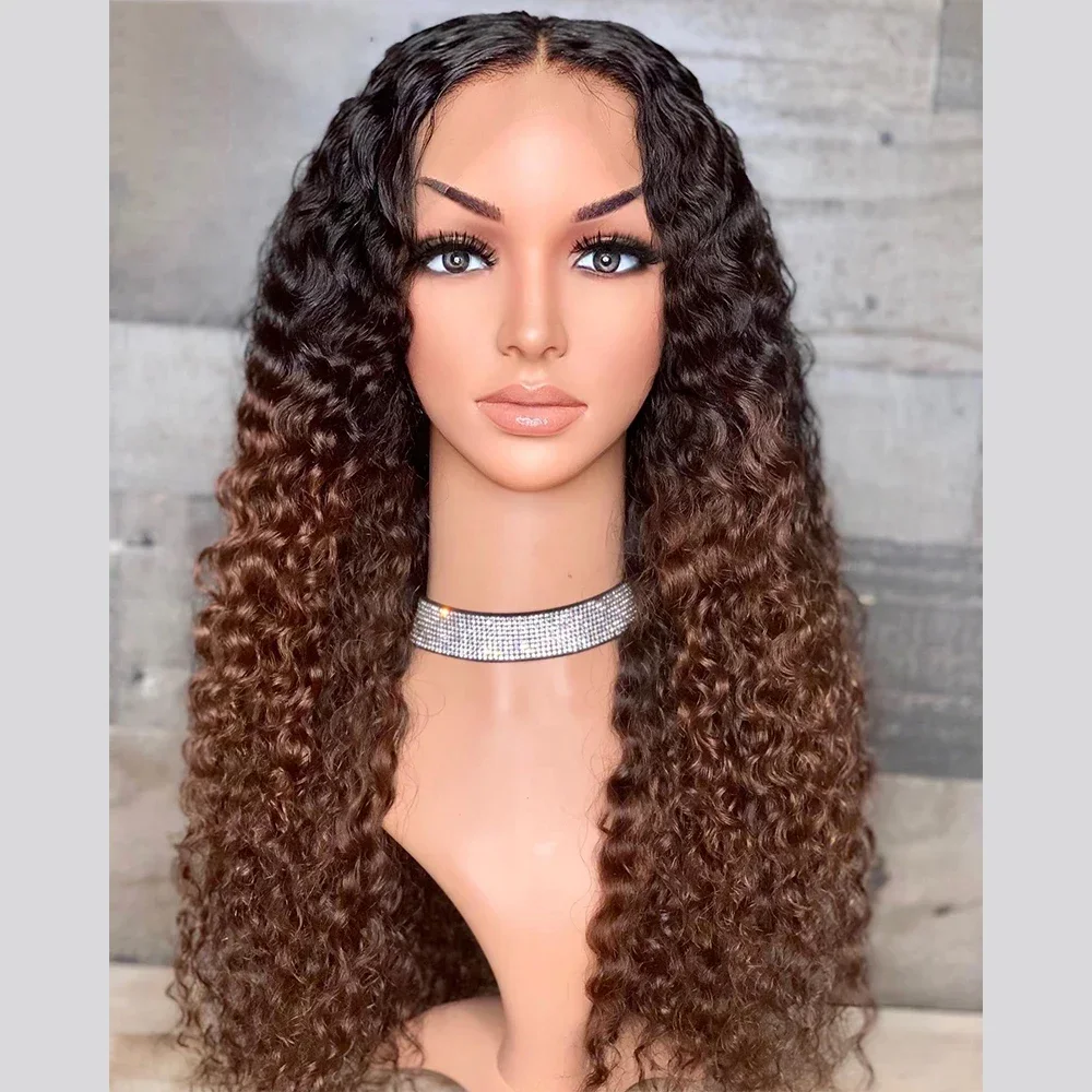Weiche braune Highlight-Perücke mit verworrenen Locken, 26 Zoll, klebefrei, natürlich, kurz, 13*4*1 Lace-Front-Perücke für Damen, Babyhaar, synthetisch, für den Alltag