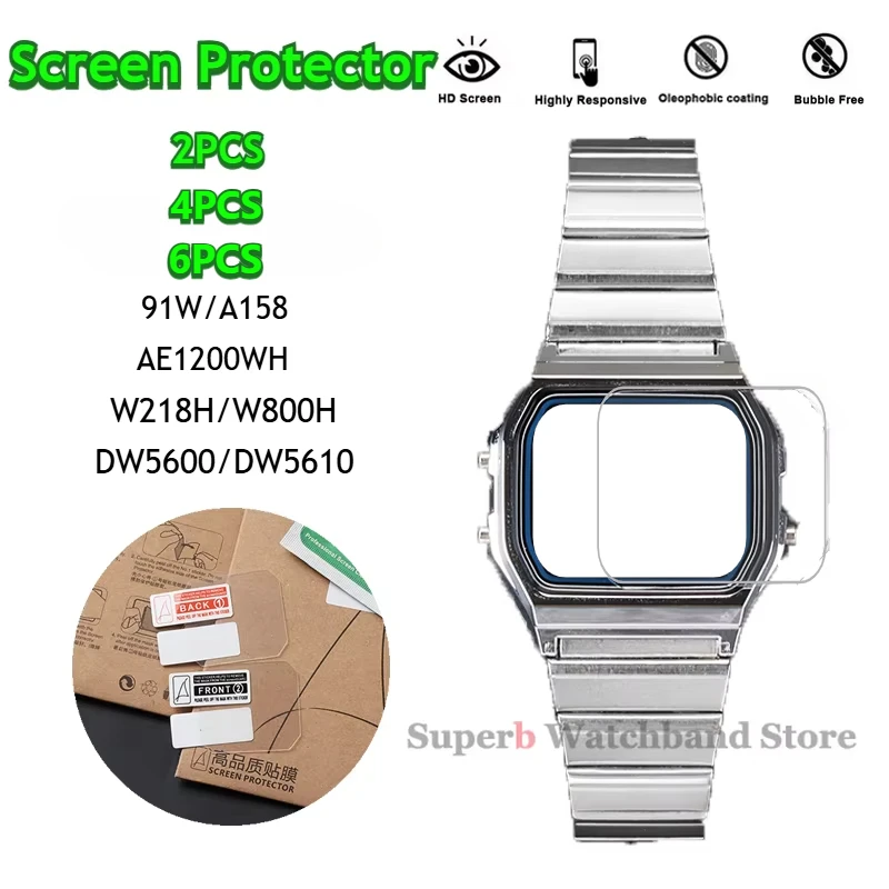 2/4/6Pcs Anti-shock HD Anti-scratch Protective Film for F91W DW5600 DW5610 A158 AE1200WH Waterproof Screen Protector