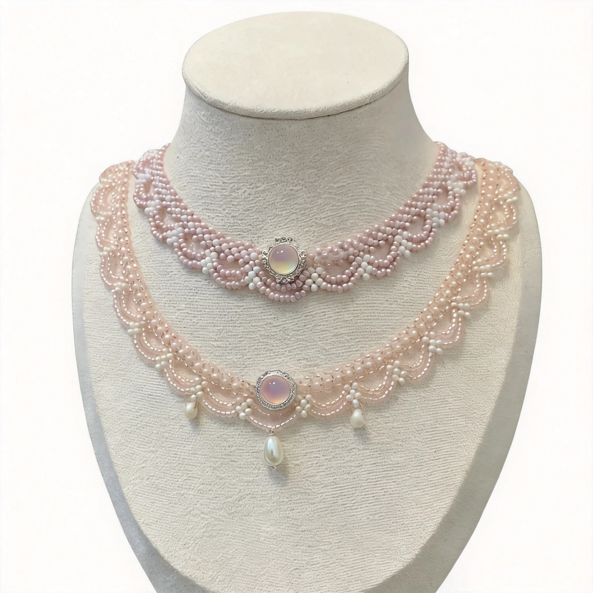 

Chinese Style Lucky Blessing Pink White Beaded Lace Multilayer Tassel Necklace For Women 2026 New Unique Design Delicate Clavicl