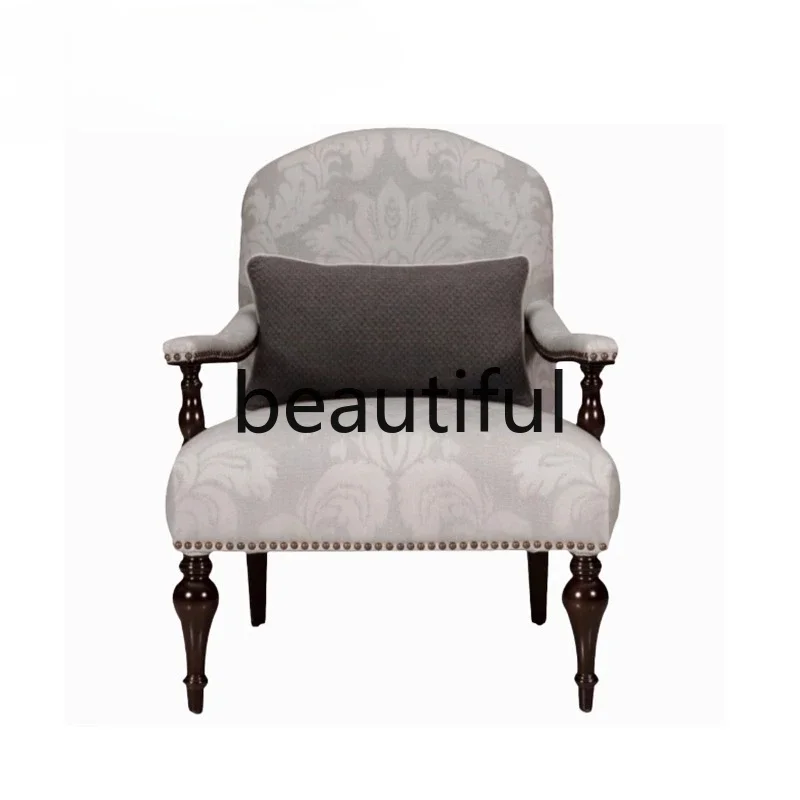 X  Solid wood fabric single sofa chair living room casual chair retro and old, chair
