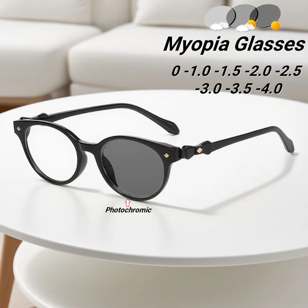 

2025 New Fashion Cat Eye Photochromic Women's Myopia Glasses Ultra Light Neutral HD Elegant Luxury Anti Blue Light Glasses