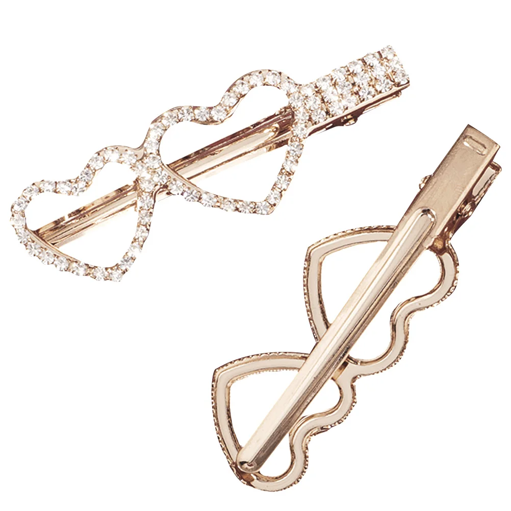 

2pcs Loving Heart Hairpin Clips Rhinestone Headdress Bride Wedding Party Banquet Hair Accessories Diamond Look Fine Workmanship