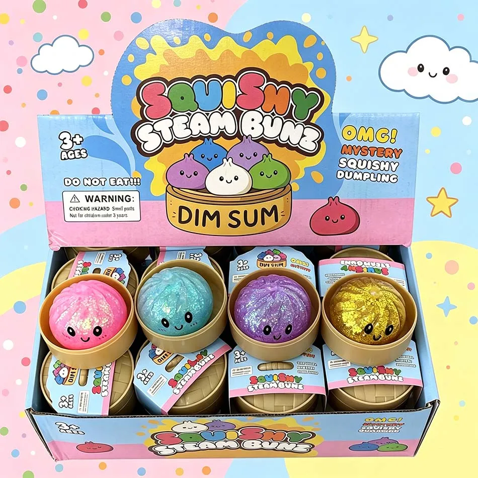 New Mini Glitter Dumpling Squishy with Box Dumplings Sensory Squeeze Toy for Stress Relief Random Color
