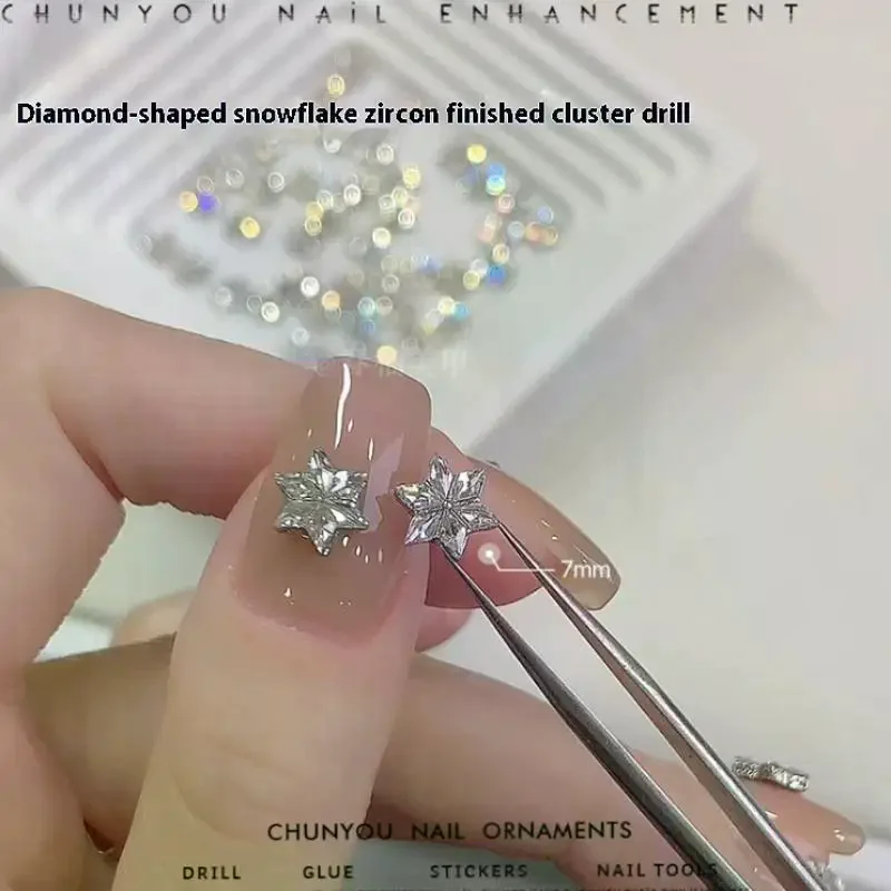 5 SZT. Ozdoby do paznokci w kształcie biżuterii, świąteczne paznokcie, efekt flash, dekoracje, płatki śniegu, cyrkonie, perły, kryształki, akcesoria, zawieszki, kwiaty