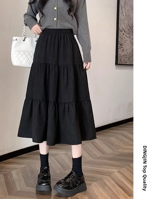 

plus Size Women's Black A-Line Skirt High Waist Slimming Spring Summer New Style Commute Korean Style Long Sleeve