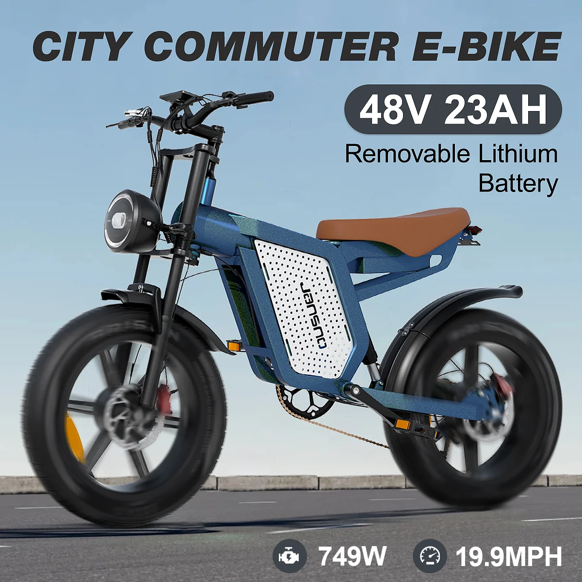 750W brushless dual motor adult electric bicycle, 48V23AH detachable battery, 20 inch integrated wheels, outdoor multi terrain r