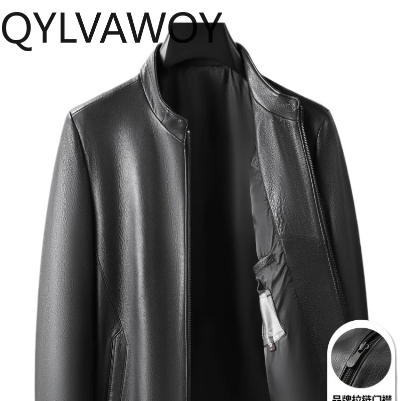 

QYLVAWOY 2025 осень-зима новая мужская кожаная куртка из натуральной козьей кожи мотоциклетный стиль с воротником-стойкой осенняя верхняя одежда LJ2653