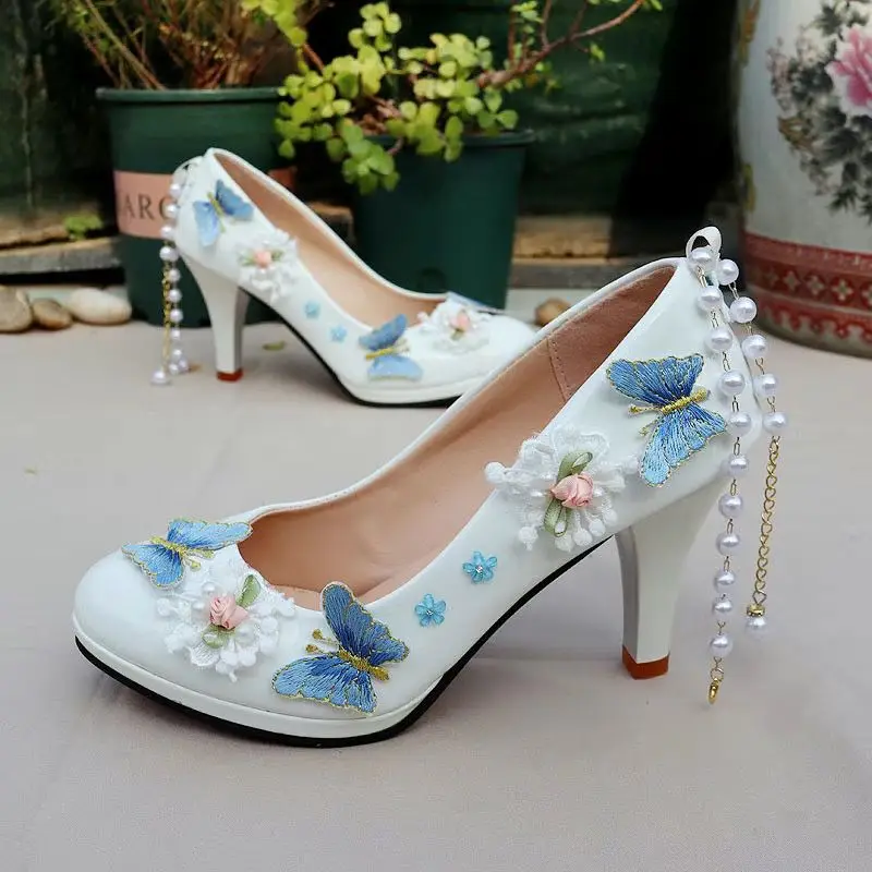 

French Style Pumps Versatile Temperament Lolita Shoes Original Handmade Daily Casual Gothic Butterfly Decoration Heels Women