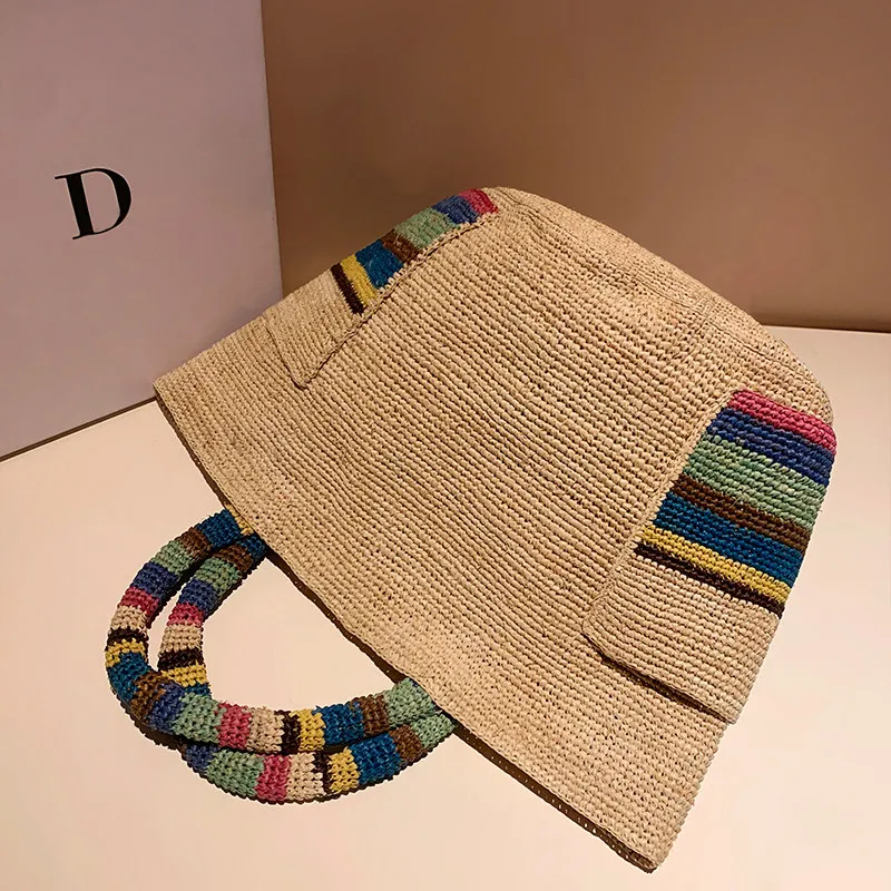 New Fashionable Splicing Salad Grass Weaving Hollow Shoulder Bag Beach Vacation Large Capacity Handheld Tote Bag For Women Trend