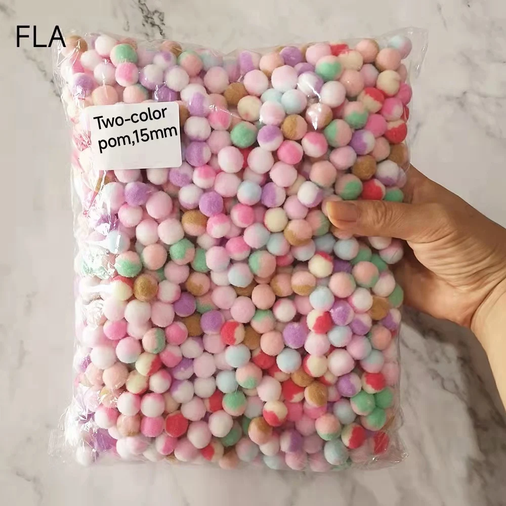 1000pcs 15mm Two-color Mix Fluffy Soft Pompom Plush Pom Poms Ball Pompones DIY Handmade Sewing Craft Kids Toy Wedding Decor