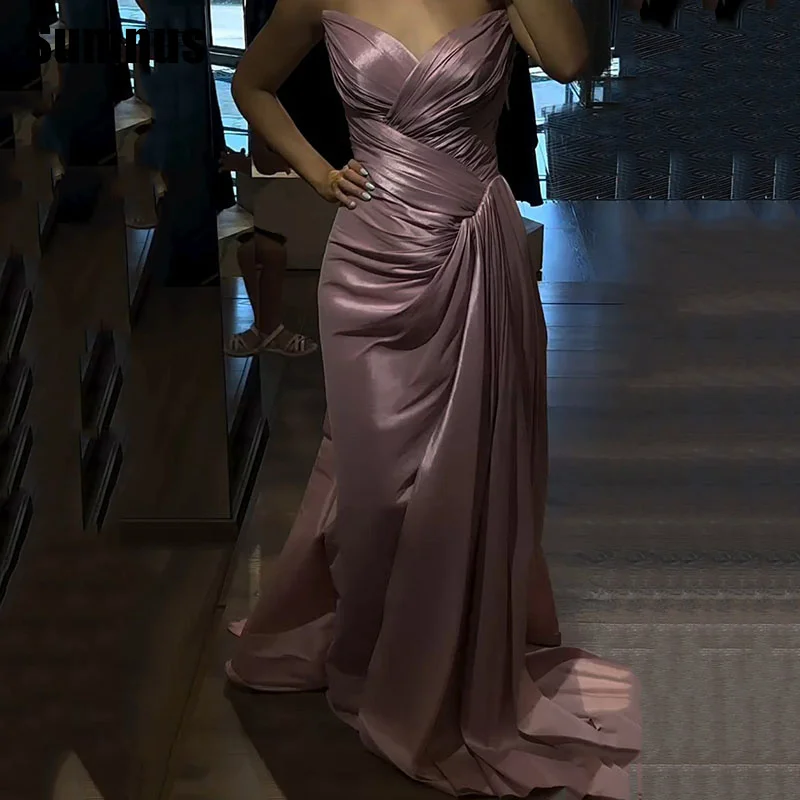 

Sumnus Formal Mermaid Evening Dresses Sleeveless V-Neck Pleats Floor Length Prom Dresses فساتين سهرة Customized