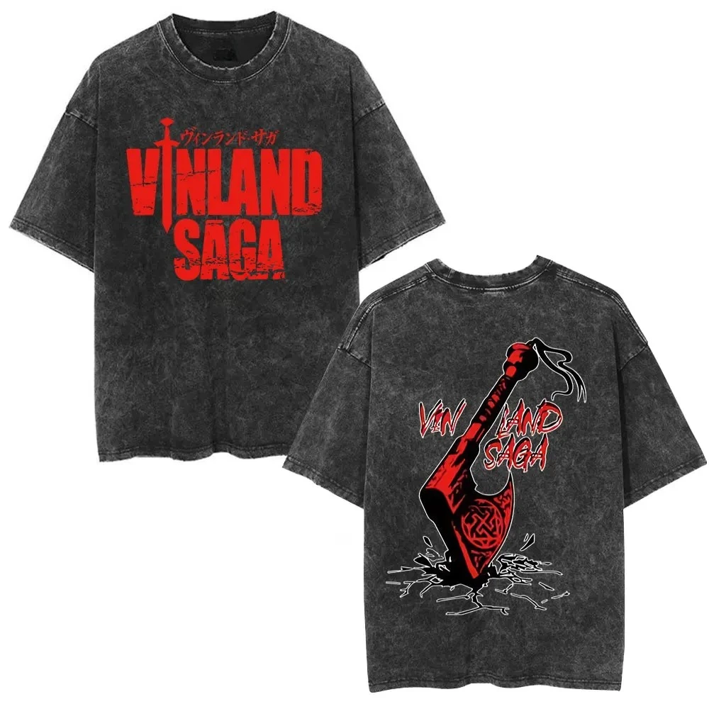 Vinland Saga Thorfinn Manga Graphic T-shirt Vintage Washed Viking Anime Unisex Oversized Crew Neck Cotton Short Sleeve Tee Tops view 3