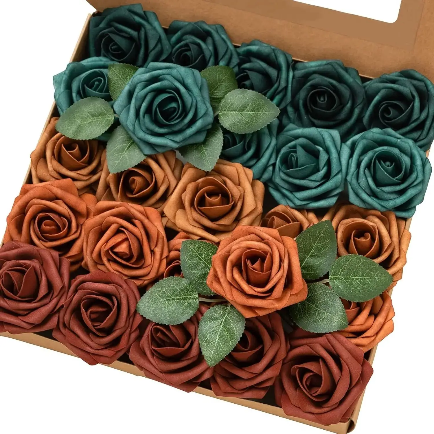 

Artificial Flowers Teal & Orange Ombre Color 1970s Foam Fake Roses with Stems 25/50pcs for DIY Wedding Party Decorations