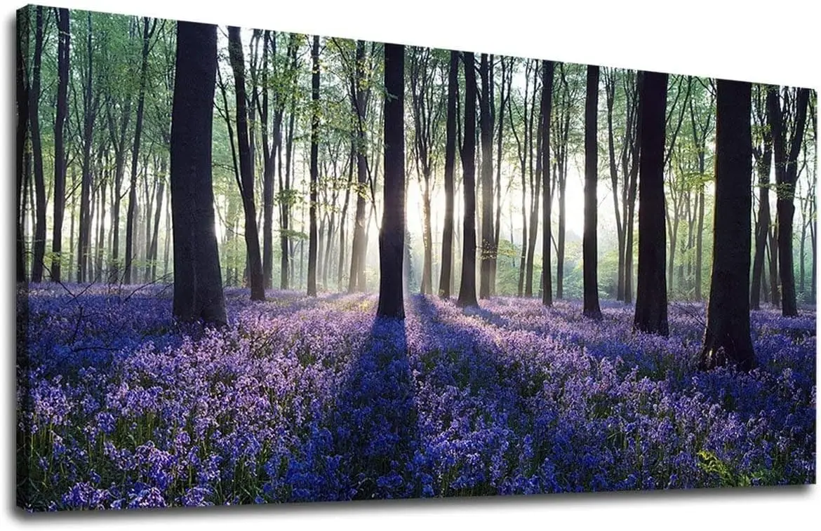 

Forest Lavender Canvas Wall Art Large Green Trees Scenery Picture Purple Nature Canvas Artwork for Home Office Wall Decor