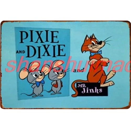 Pixie & Dixie Metallschild im Vintage-Stil, Dekor, Retro-Cartoon, 30,5 x 20,3 cm, Blechschild SHAN