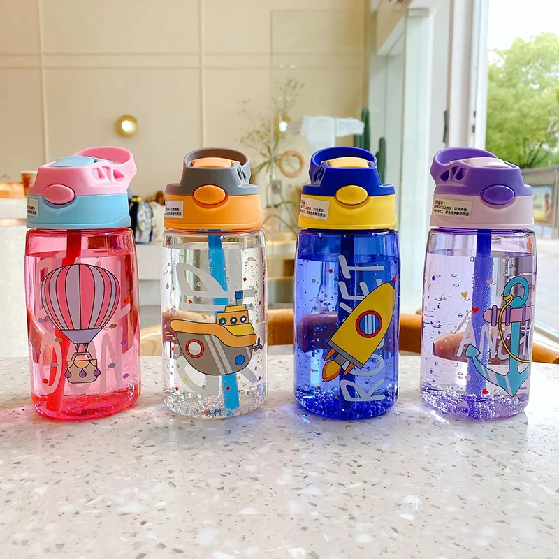 Cartoon Children's Sippy Cup Strap Student Kettle Portable Shatter Proof Plastic Large Capacity Water Cups Boys Girls Cups