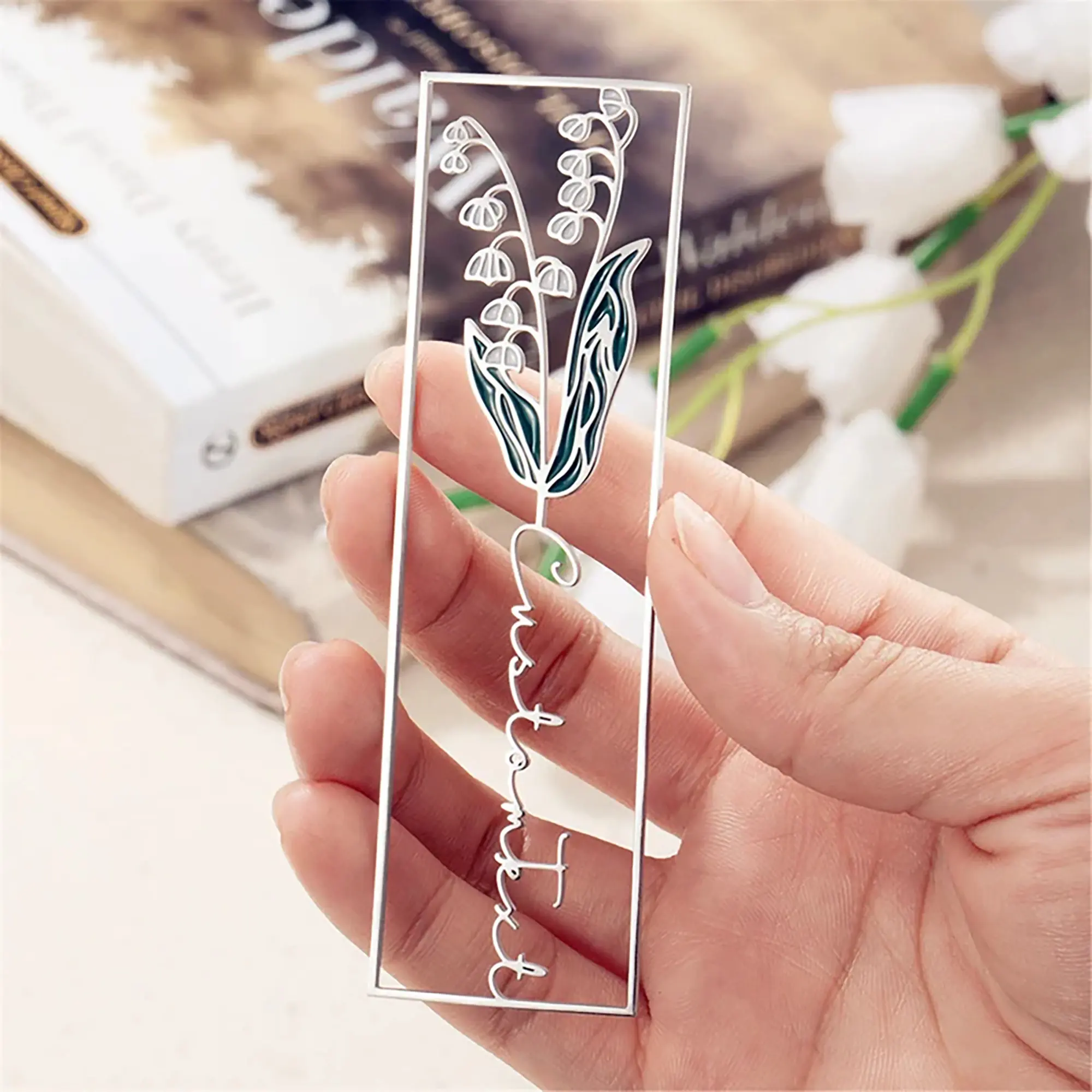 2024 Custom Birth Flower Name Bookmark Colorful Birthday Flower Stainless Steel Bookmarks Hallow 3d Name Bookmarks Birthday Gift