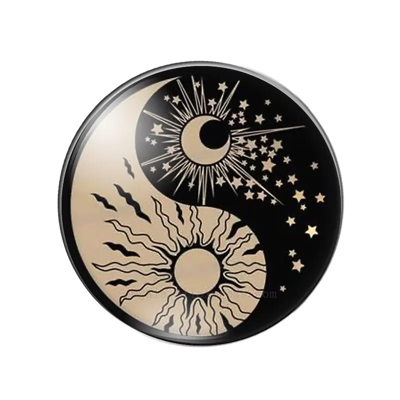 Yin Yang Tai Chi Sun and Moon Patterns 10mm/12mm/16mm/18mm/25mm Round Photo Glass Cabochon Demo Flat Back Making Findings