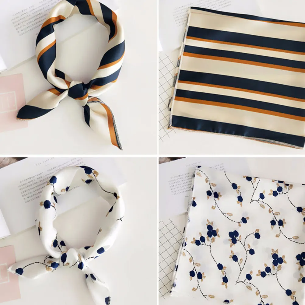 

2pcs Printed Small Square Scarf Satin Hankerchief For Women Lightweight Comfortable All-Season Use Christmas Birthday Gift