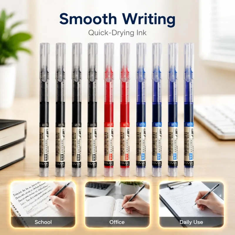 Black Ink Direct Liquid Roller Ball Pens with 0.5mm Needle Tip Feature Quick-dry Carbon Ink Smooth Writing Neutral Gel Pens