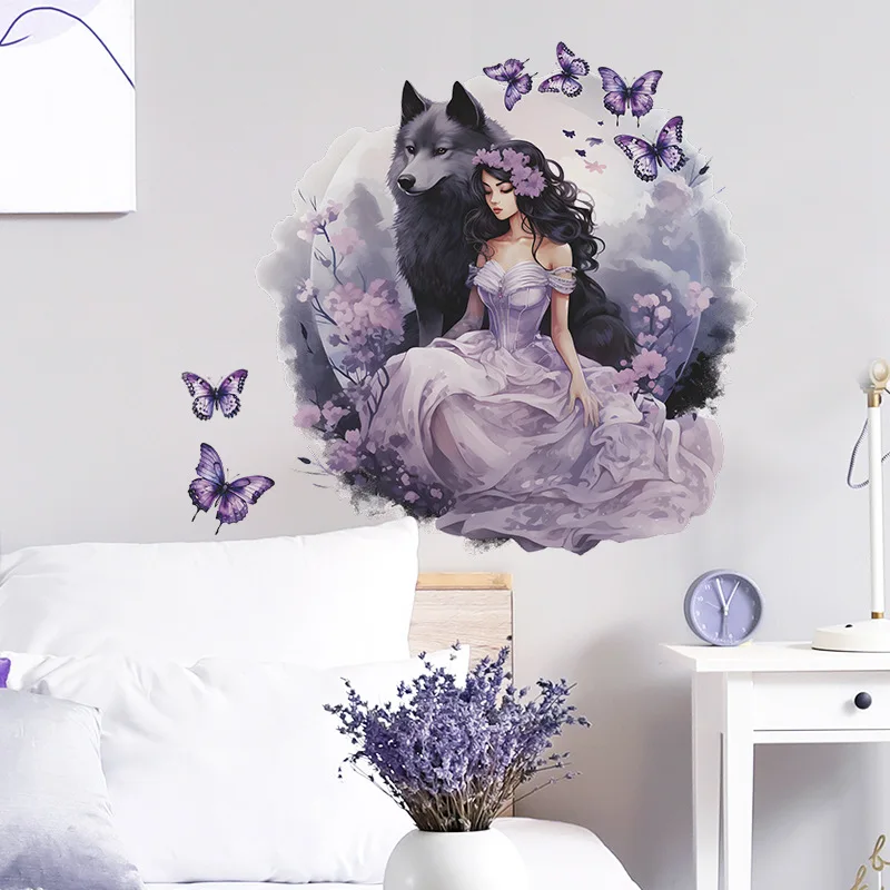 Purple Wolf Girl Vinyl Wall Decal For Kids Room Decoration Room Decor Bedroom Accessories Wall Art Home Decoration Wall Decor