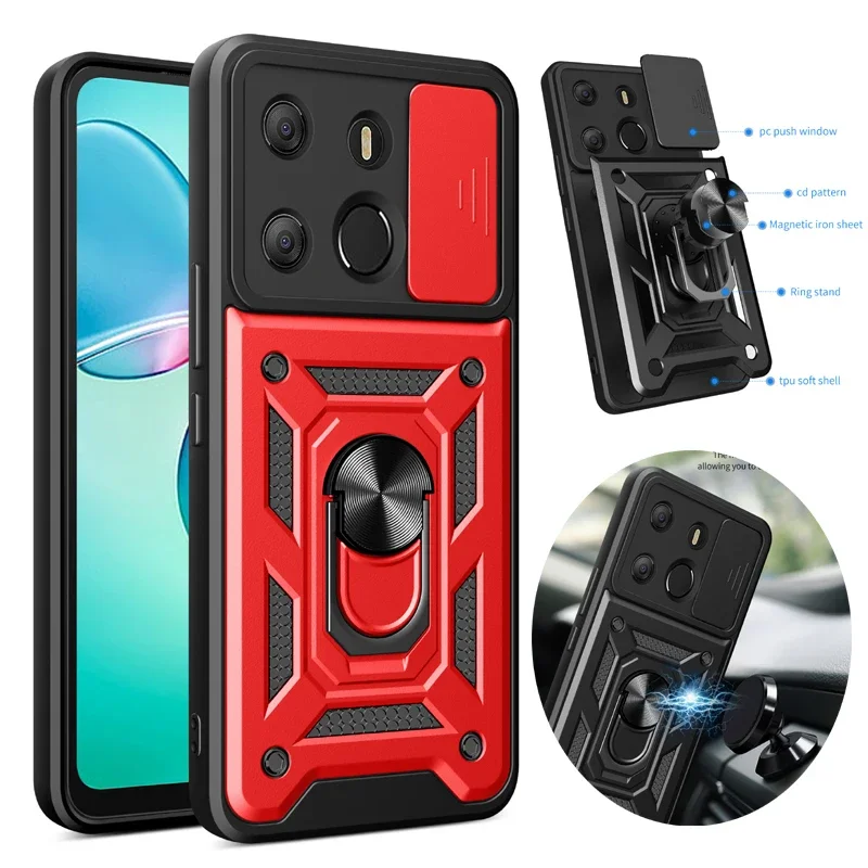 ل Tecno Spark Go 1 2022 2023 2024 2025 المغناطيس حلقة جراب هاتف كاميرا الشريحة العسكرية الصف درع حماية غطاء لين حالات