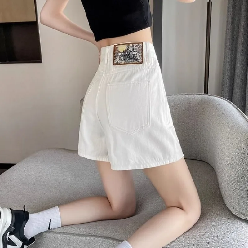Women Clothes Spring Summer Korean Fashion Solid Color Shorts Shorts All-match Fashionable Pocket High Waist Denim Shorts Pants
