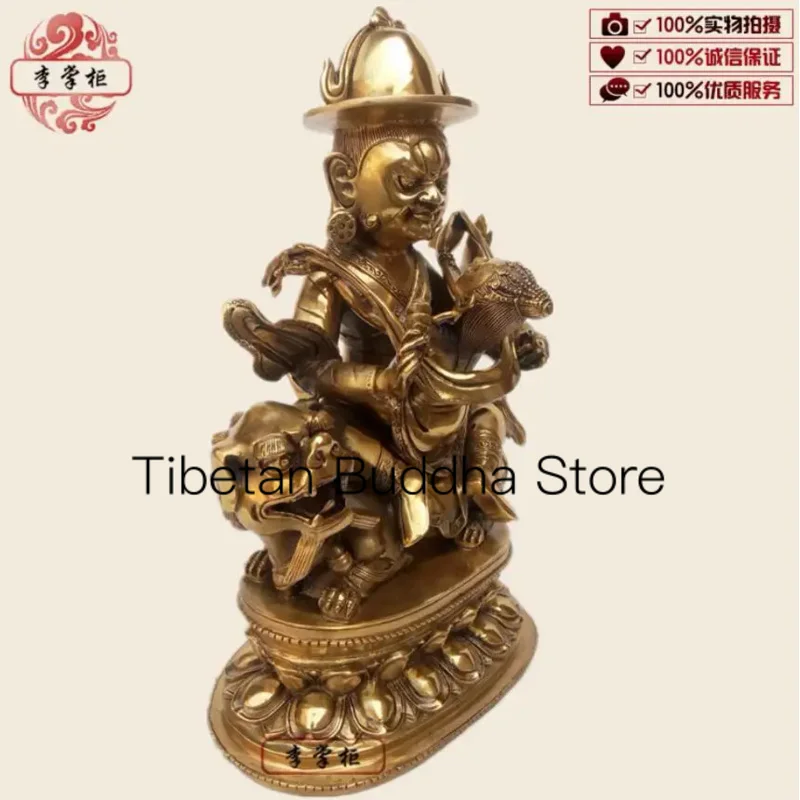 30cm Tantric Pure Copper Treasure Heavenly King Riding Lion Twin Body Wealth Protector Joyful Buddha