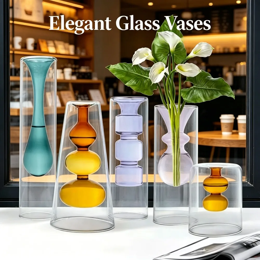 Double‑Layer Creative Abstract Bubble Glass Flower Vase Hydroponic Planter for Wedding Centerpieces Living Home Office Decor
