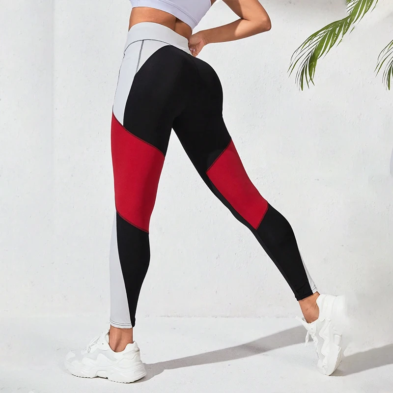 Pantalones de Yoga de cintura alta con bolsillos para mujer, Leggings de entrenamiento con Control de barriga, color bloqueado