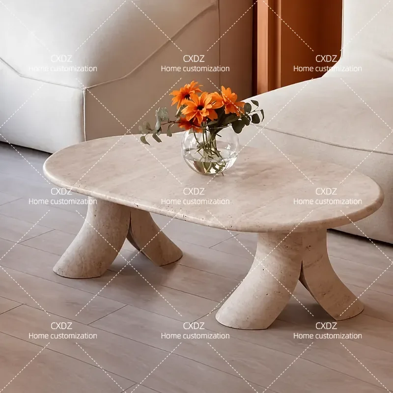 Wabi Sand Wind Light Luxury Natural Travertine Coffee Table Modern Simple Model Room Small Unit Rectangle Coffee Table