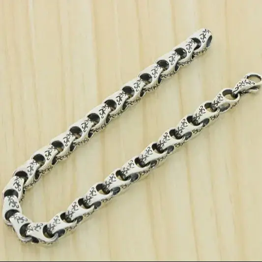 S925 sterling silver bracelet vintage  Fashionable Six Character True Word Sanskrit Chain  Personalized trendy couple jewelry