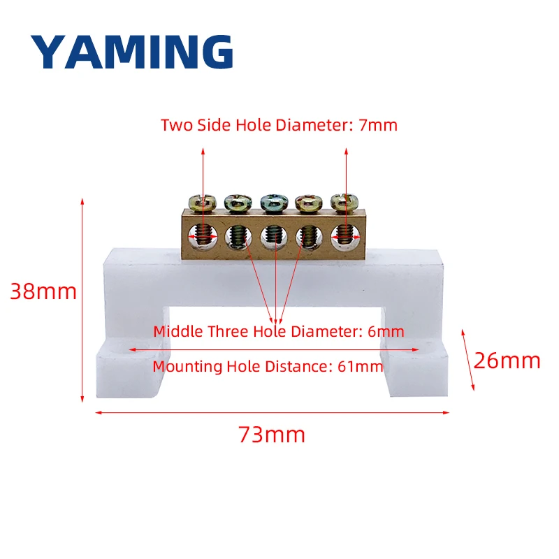 5 Position Brass White Bridge Design Zero Line Grounding Strip Terminal Block Connector For Distribution Cabinet