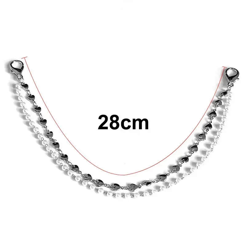 1Pcs Pearl Shoe Ankle Chains with Star and Heart Charms, Double Layer Heel Decorations for Sneakers, High Heels and Boots