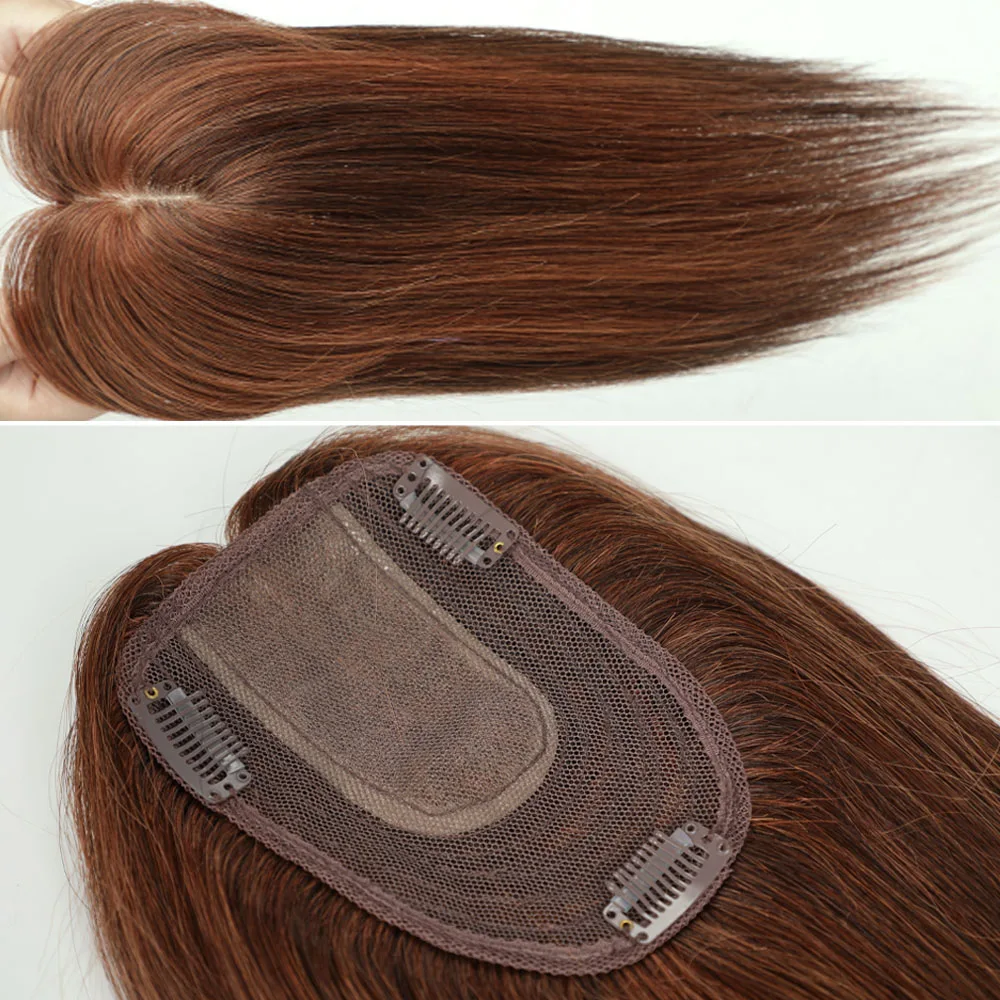 10/12/14inch menschliches Haarteil für Frauen 100% remy menschliches Haar Topper Perücken mit Pony kastanien braune Seide Basis clips in Haar verlängerung