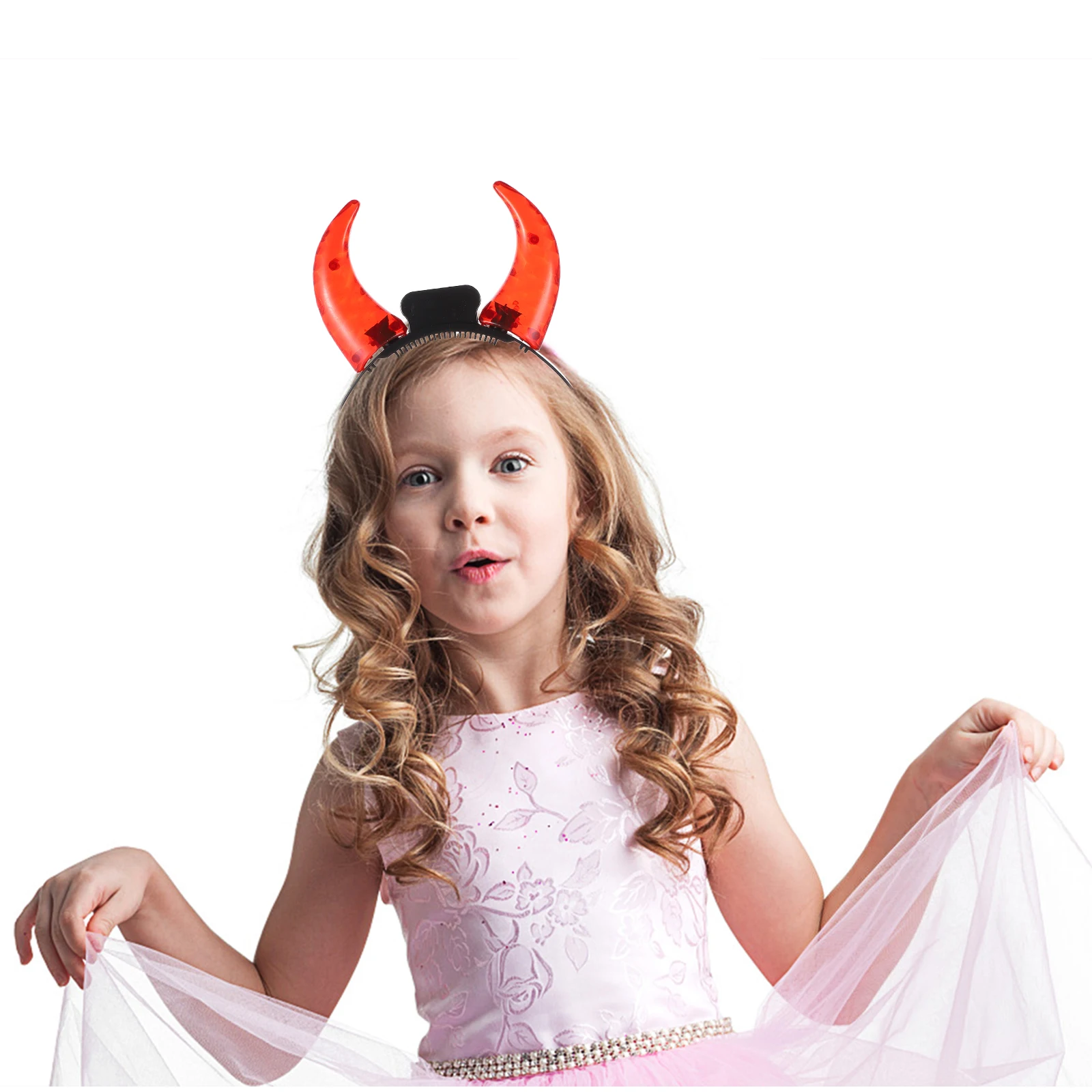 

2pcs Glowing Horn Headband Halloween Costume Party Accessory for Kids Adults Red Plastic Festival Neon Horns