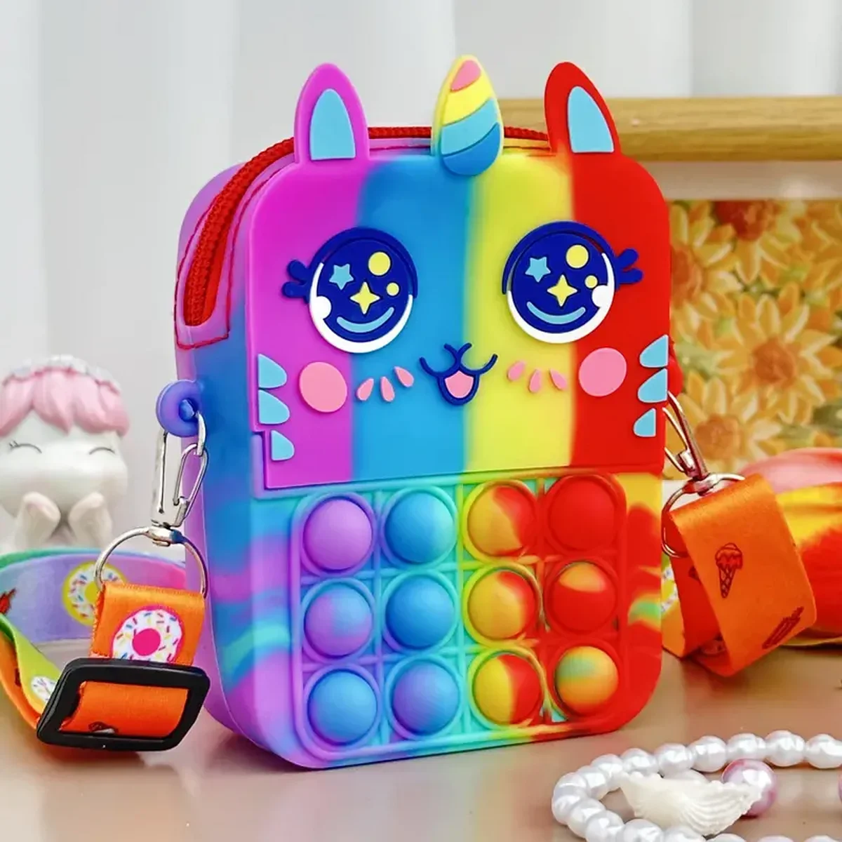 1 Stück Niedliche Einhorn-Blasen-Umhängetasche Münzbörse Pop-Studenten-Messenger-Tasche Geschenk für Mädchen & Jungen – Detail 1