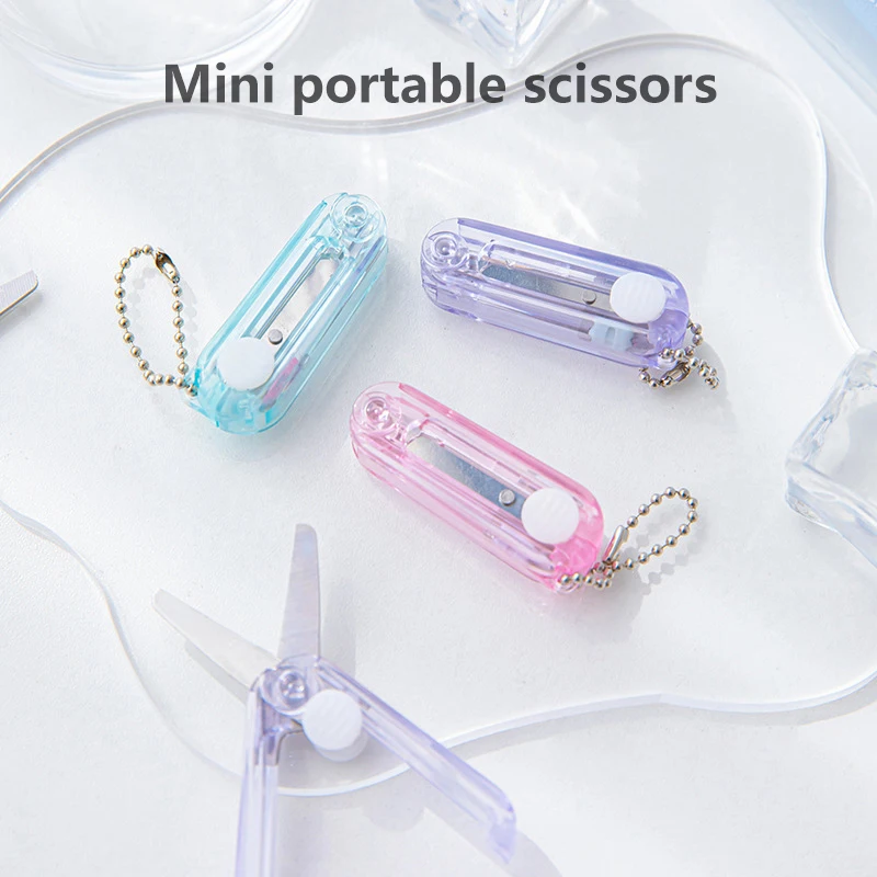 Transparent Mini Scissors Retractable Folding Portable Scissors Student Hand-made Paper Scissors Candy Color Small Scissors