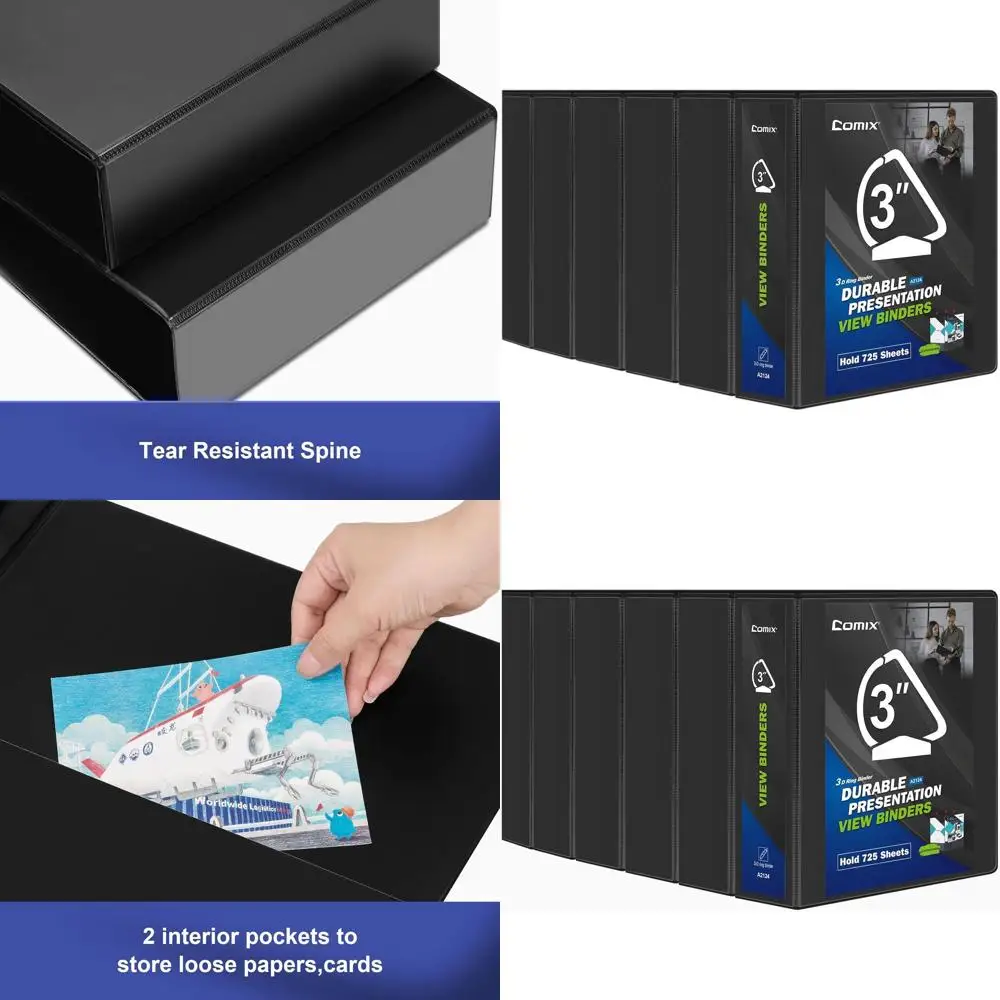 

6-Pack 3 Durable Black 3-Ring Binders for 725-Sheet US Letter Paper Capacity