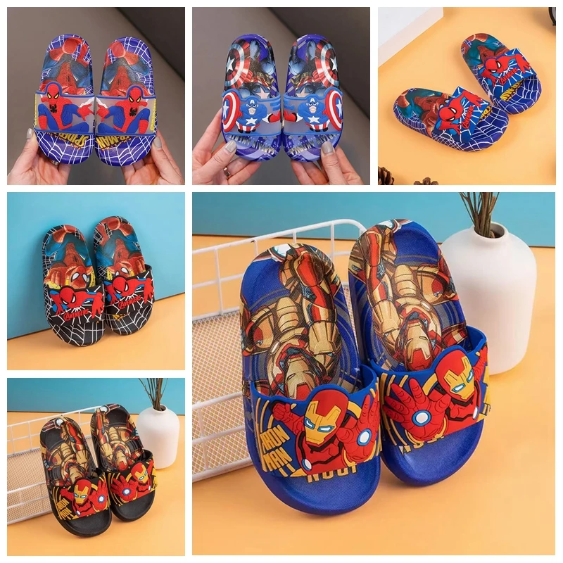 Fashion Children Girls Slippers Cartoon Captain America Spiderman Iron Man Baby Boys Flat Kids Home Anti Slip Indoor Beach Shoes