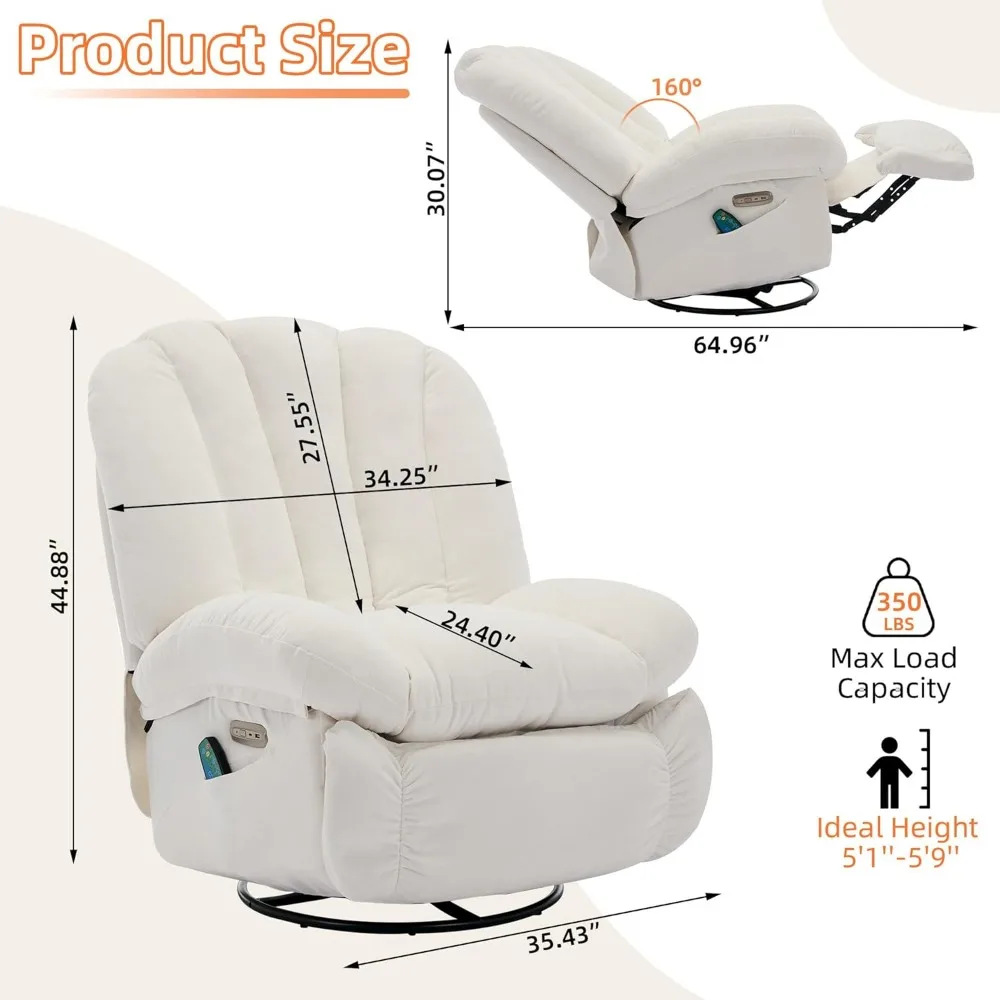 Power Recliner Chair, Swivel Massage Rocking Recliner Chairs for Adults with Heated, Voice Control, Bluetooth Speakers